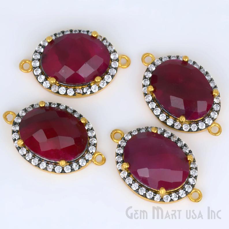 Cubic Zirconia Pave 12x16mm Oval Gold Plated Double Bail Connector (Choose Gemstone) - GemMartUSA