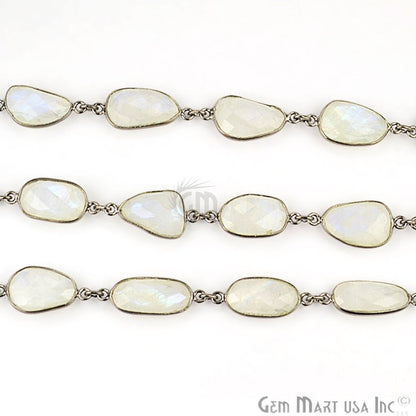 Rainbow Moonstone 15mm Oxidized Bezel Continuous Connector Chain - GemMartUSA