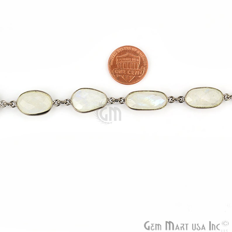 Rainbow Moonstone 15mm Oxidized Bezel Continuous Connector Chain - GemMartUSA