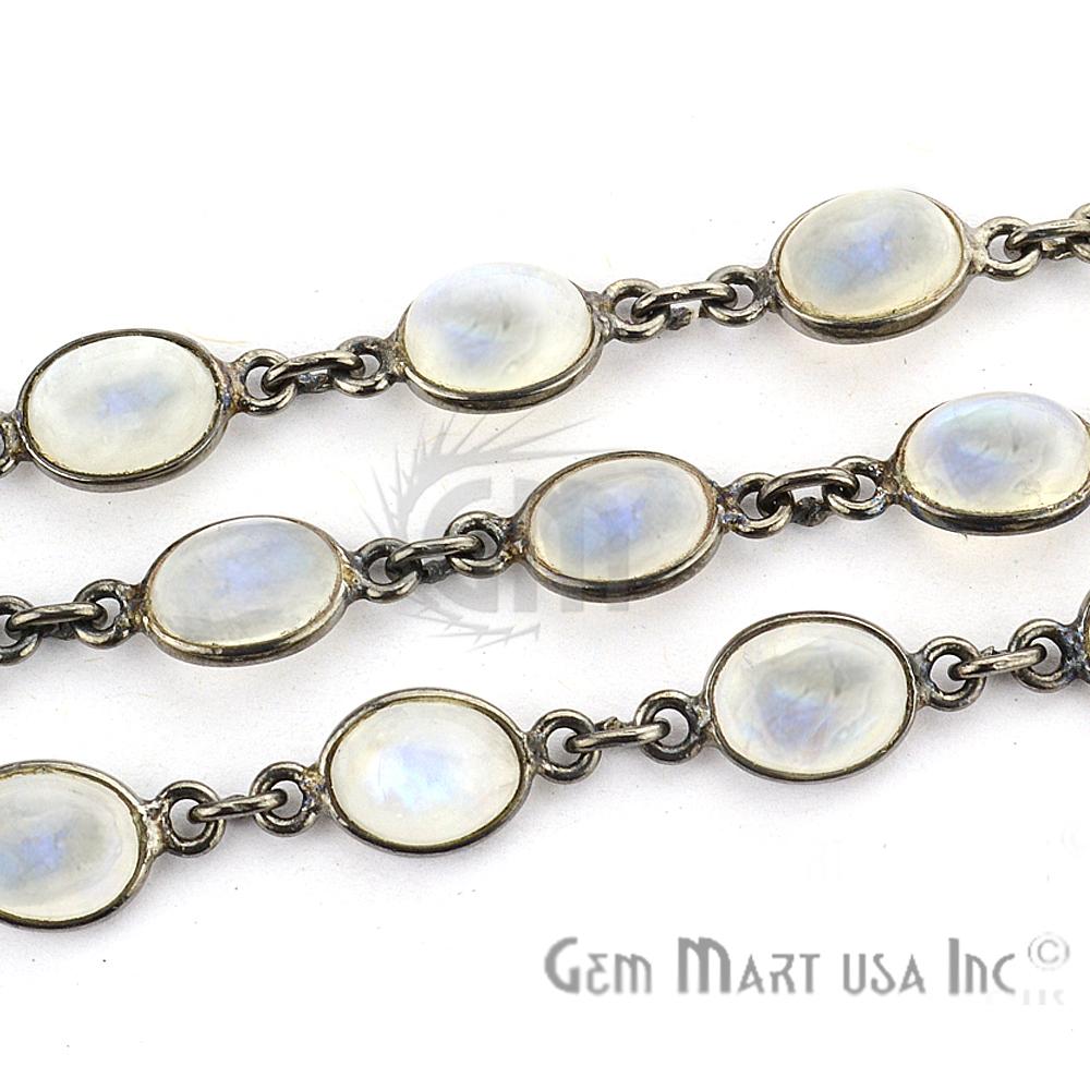 Rainbow Moonston 7x9mm Oval Oxidized Continuous Connector Chain (764011380783)