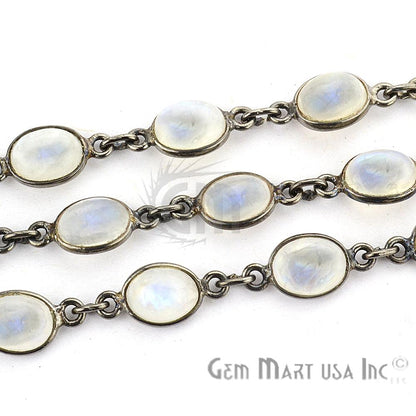 Rainbow Moonston 7x9mm Oval Oxidized Continuous Connector Chain (764011380783)
