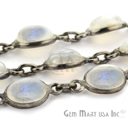 Rainbow Moonston 7x9mm Oval Oxidized Continuous Connector Chain (764011380783)