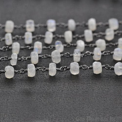 Rainbow Moonstone 5-6 mm Oxidized Wire Wrapped Rosary Chain (763590377519)