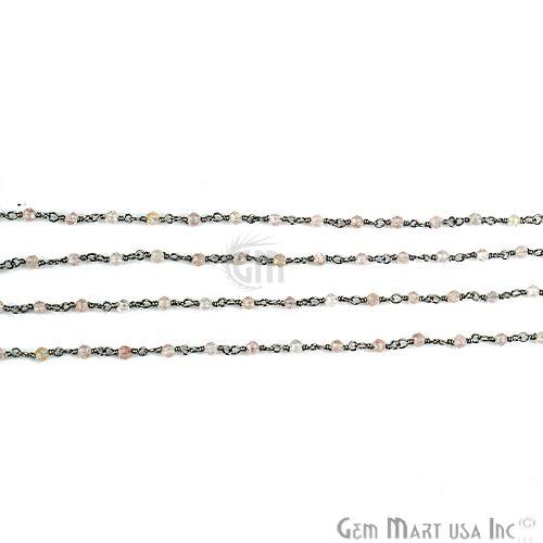 Rose Quartz 2mm Beads Chain, Oxidized Wire Wrapped Rosary Chain (763593621551)