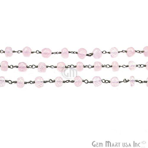 Rose Quartz 5-6mm Oxidized Wire Wrapped Beads Rosary Chain (763594866735)