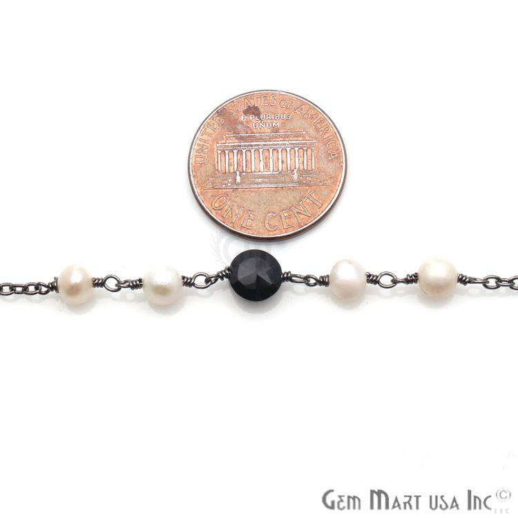 Black Spinel 6mm Pearl 5mm Beaded Oxidize Wire Wrapped Rosary Chain