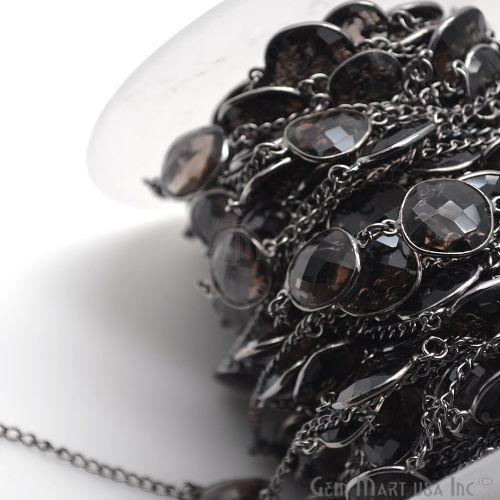 Smoky Topaz 10-15mm Oxidized Bezel Connector Link Rosary Chain (764039823407)