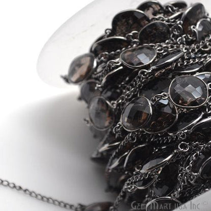 Smoky Topaz 10-15mm Oxidized Bezel Connector Link Rosary Chain (764039823407)