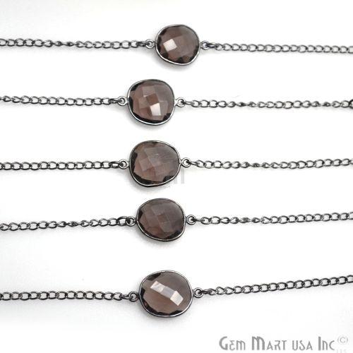 Smoky Topaz 10-15mm Oxidized Bezel Connector Link Rosary Chain (764039823407)