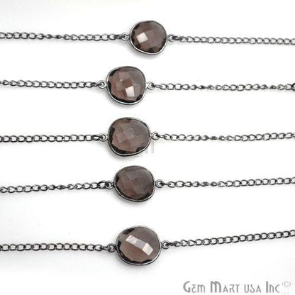 Smoky Topaz 10-15mm Oxidized Bezel Connector Link Rosary Chain (764039823407)