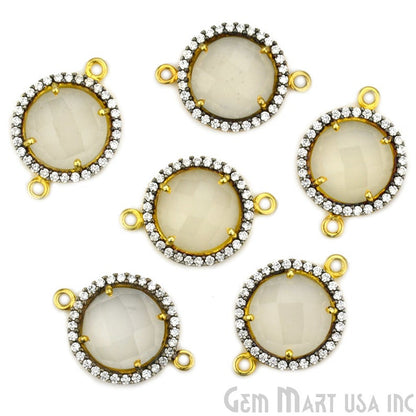 Cubic Zirconia Pave 12mm Round Gold Bail Connector (Choose Gemstone) - GemMartUSA