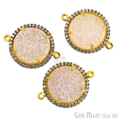 Cubic Zircon Pave Druzy 16mm Round Double Bail Gemstone Connector (Pick Your Druzy) - GemMartUSA