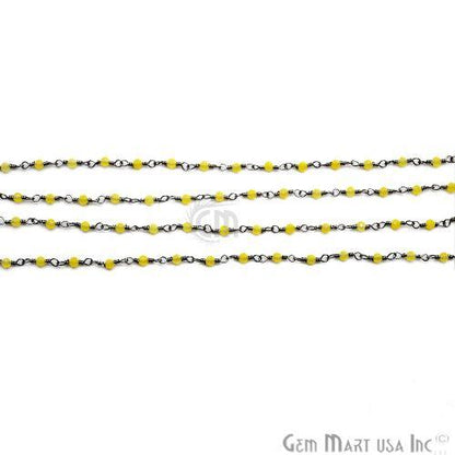 Yellow Chalcedony Oxidized Wire Wrapped Gemstone Beads Rosary Chain (762805682223)