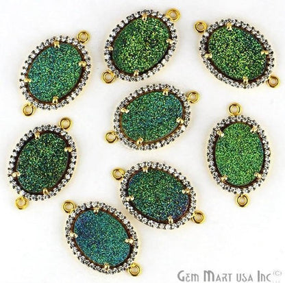 Druzy Cubic Zircon Pave 12x16mm Oval Bezel Gemstone Connector (Pick Your Color) - GemMartUSA