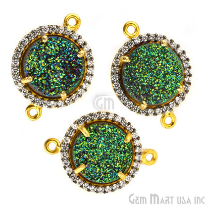 Cubic Zirconia Pave 12mm Round Gold Bail Connector (Choose Druzy) - GemMartUSA