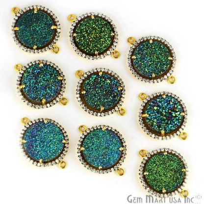 Cubic Zircon Pave Druzy 16mm Round Double Bail Gemstone Connector (Pick Your Druzy) - GemMartUSA