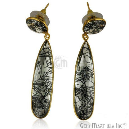 Pear and Round Shape 43x28mm Gold Plated Gemstone Dangle Studs (Pick your Gemstone) (90015-1) - GemMartUSA