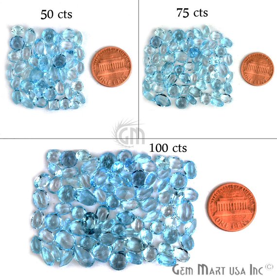 50 Carat Blue Topaz Mix Shape Wholesale Loose Gemstones - GemMartUSA