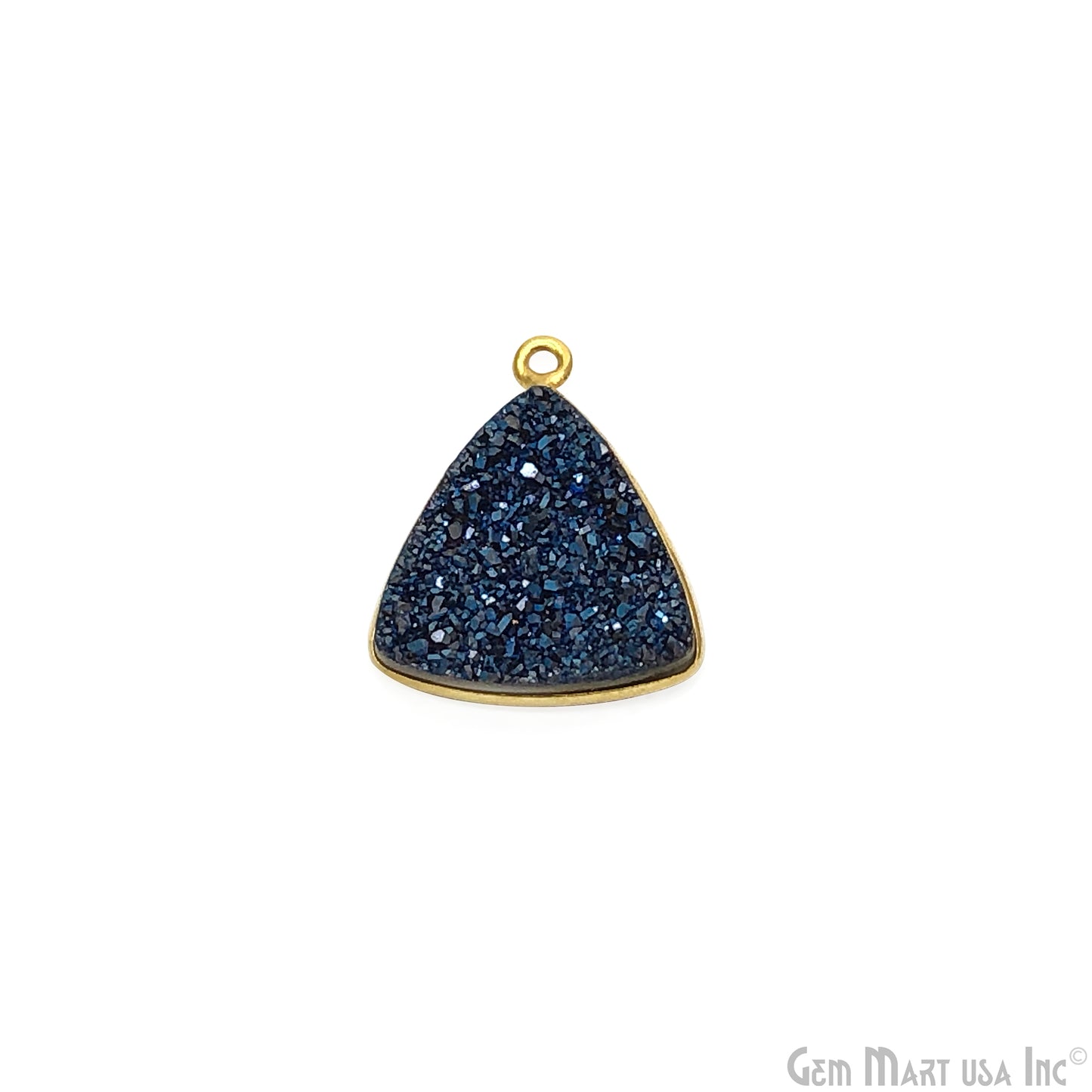 Natural Blue Druzy, Bezel Trillion Shape Connector, 16mm Trillion 24k gold Plated, Single Bail