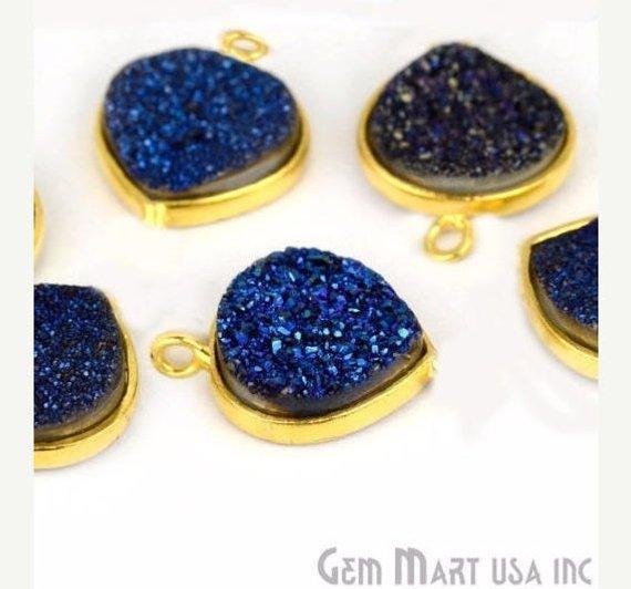 Natural Titanium Druzy 12mm Gold Single Bail Heart Bezel Connector