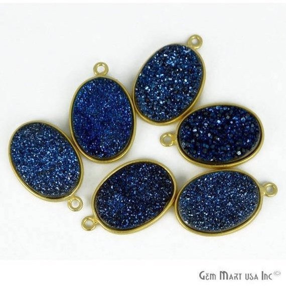 Titanium Druzy 13x18mm Oval Bezel Gemstone Connector (Pick Your Color, Bail, Plating) - GemMartUSA