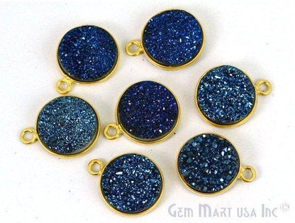 Natural Titanium Gold Druzy 12mm Round Single Bail Bezel Gemstone Connector
