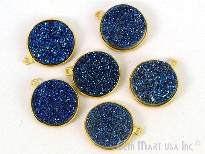 Natural Titanium Druzy 16mm Round Single Bail Gold Gemstone Connector