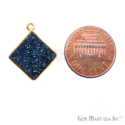 Blue Titanium Druzy 12mm Square Single Bail Gold Bezel Gemstone Connector