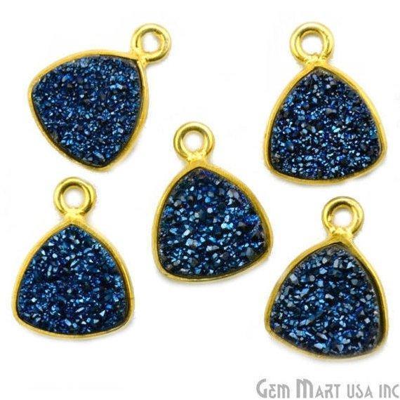 Natural Titanium Druzy 10mm Trillion Gold Single Bail Gemstone Connector