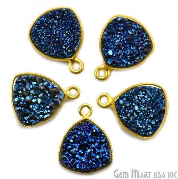 Natural Titanium Druzy 12mm Trillion Gold Plated Single Bail Gemstone Connector