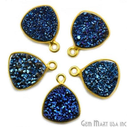 Natural Titanium Druzy 12mm Trillion Gold Plated Single Bail Gemstone Connector