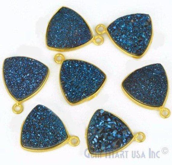 Natural Titanium Druzy 14mm Trillion Gold Plated Single Bail Bezel Gemstone Connector