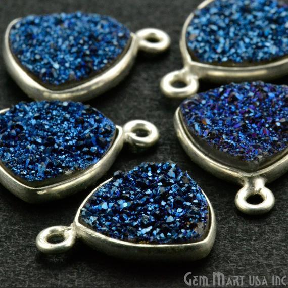 Natural Titanium Druzy 12mm Trillion Silver Plated Single Bail Gemstone Connector