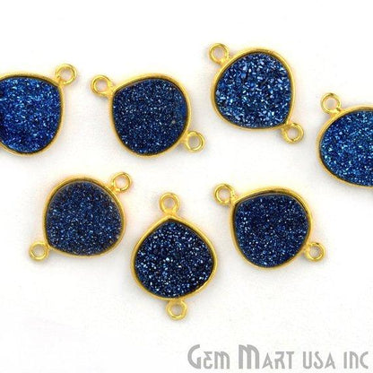 Natural Titanium Druzy 12mm Gold Double Bail Heart Bezel Connector