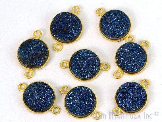 Natural Titanium Gold Druzy 12mm Round Double Bail Bezel Gemstone Connector