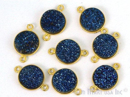 Natural Titanium Gold Druzy 12mm Round Double Bail Bezel Gemstone Connector