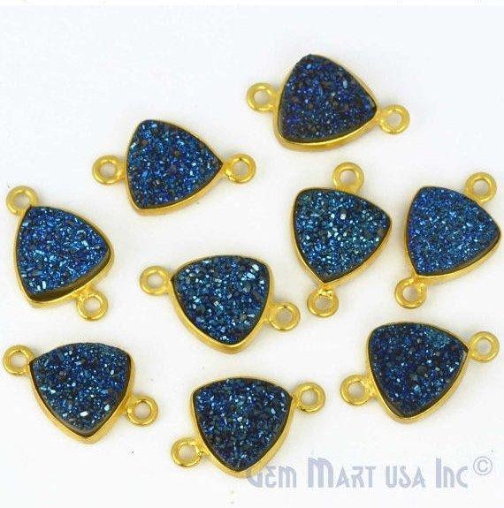 Natural Titanium Druzy 10mm Trillion Gold Double Bail Gemstone Connector