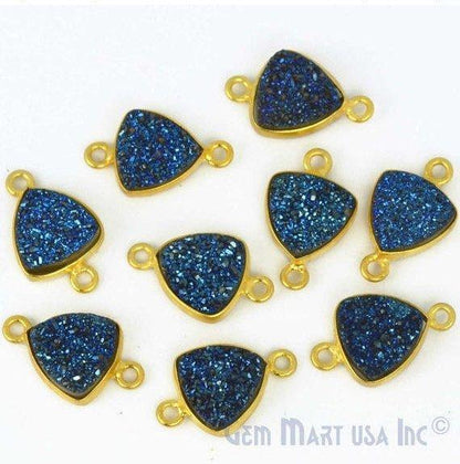 Natural Titanium Druzy 10mm Trillion Gold Double Bail Gemstone Connector