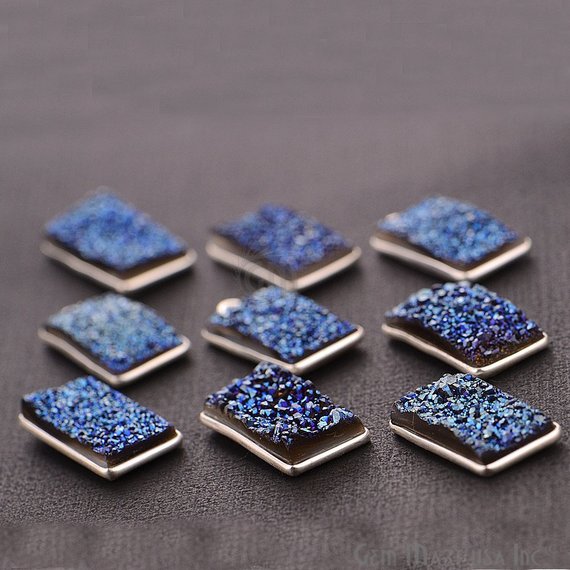 Titanium Druzy 10x20mm Octagon Bezel Gemstone Connector (Pick Your Color, Bail, Plating) - GemMartUSA