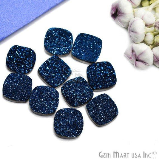 Blue Druzy, Druzy Cabochon, 14mm Cushion Shaped Druzy, Cabochon, Druzy Stone - GemMartUSA