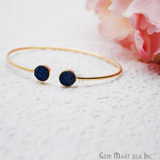 Druzy 8mm Round Shape Adjustable Gold Plated Bangle Bracelet (Pick Color) - GemMartUSA (754986909743)