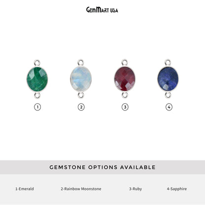 Oval 9x11mm Silver Bezel Double Bail Gemstone Connector