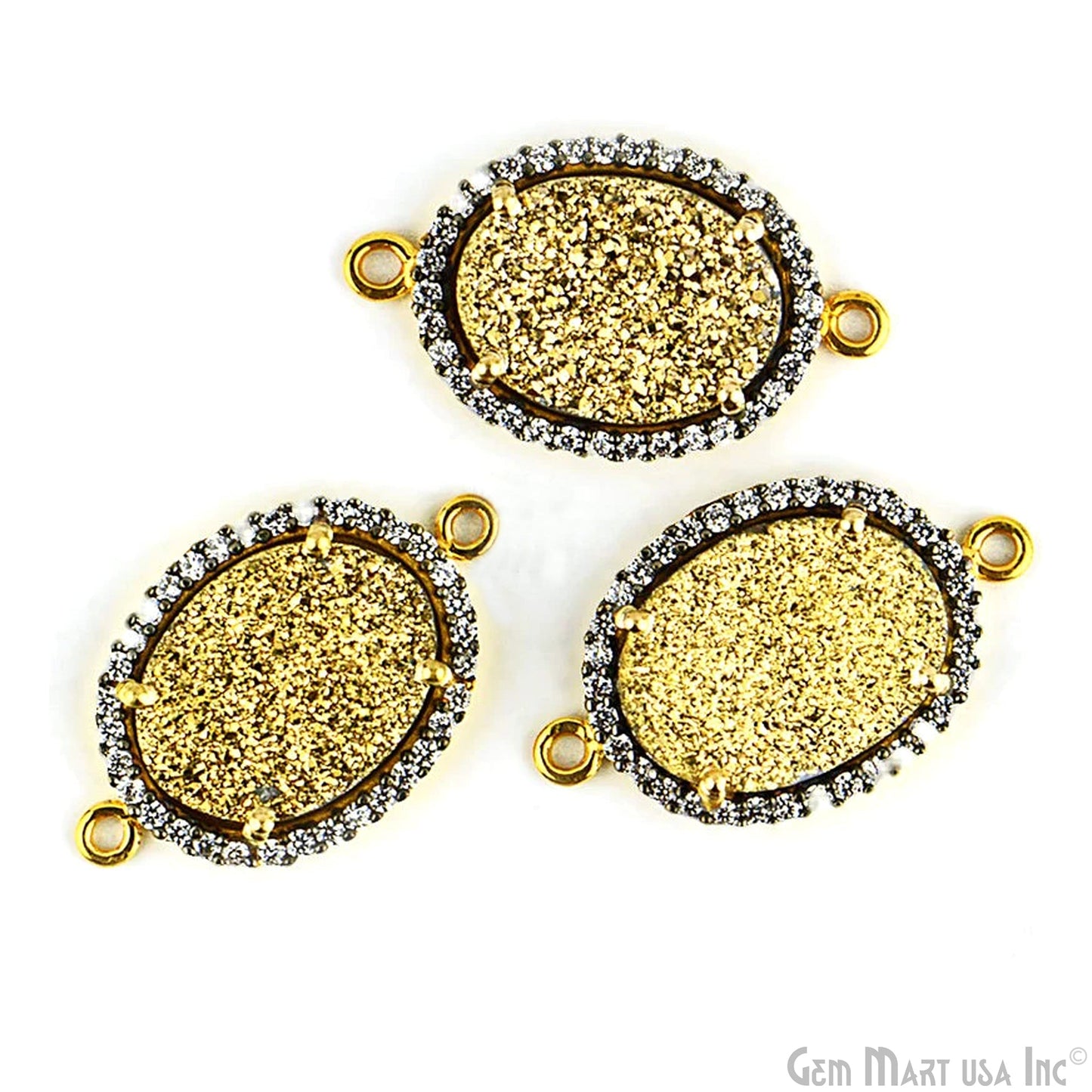 Druzy Cubic Zircon Pave 12x16mm Oval Bezel Gemstone Connector (Pick Your Color)