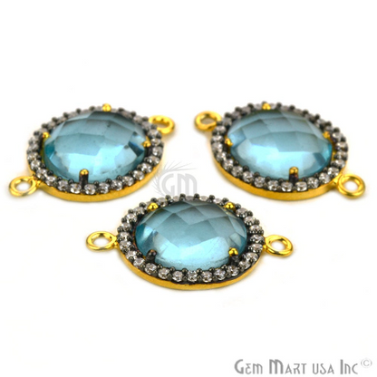 Gemstone 10x12mm Oval Cubic Zirconia Prong Setting Gold Connector (Pick Your Gemstone)