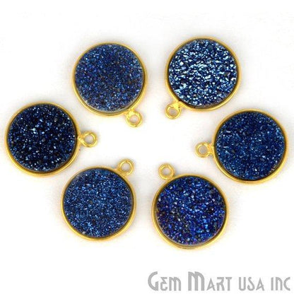 Natural Titanium Druzy 14mm Round Gold Single Bail Gemstone Connector