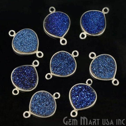 Natural Titanium Druzy 12mm Silver Double Bail Heart Bezel Connector
