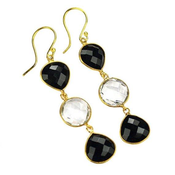 Gold Plated Round & Pears Shape 65x12mm Gemstone Dangle Hook Earring Choose Your Style (90093) - GemMartUSA