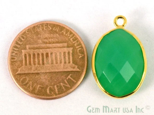 Chrysoprase Chalcedony Oval 12x16mm Gemstone Single Bail Gold Bezel Connector