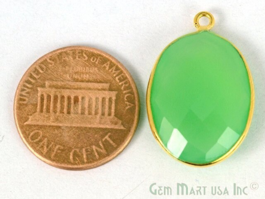 Chrysoprase Chalcedony Oval 15x20mm Gemstone Single Bail Gold Bezel Connector