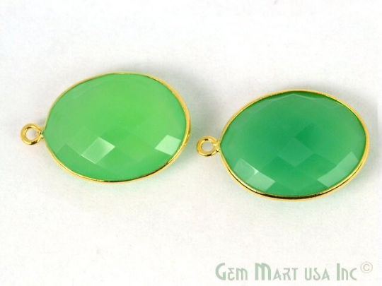 Chrysoprase Chalcedony Oval 15x20mm Gemstone Single Bail Gold Bezel Connector